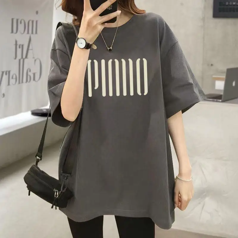 

Women's Clothing Fashion All-match Pure Cotton Basic T-shirt Summer Casual Loose O-neck Short Sleeve Top Lady European Style Tee