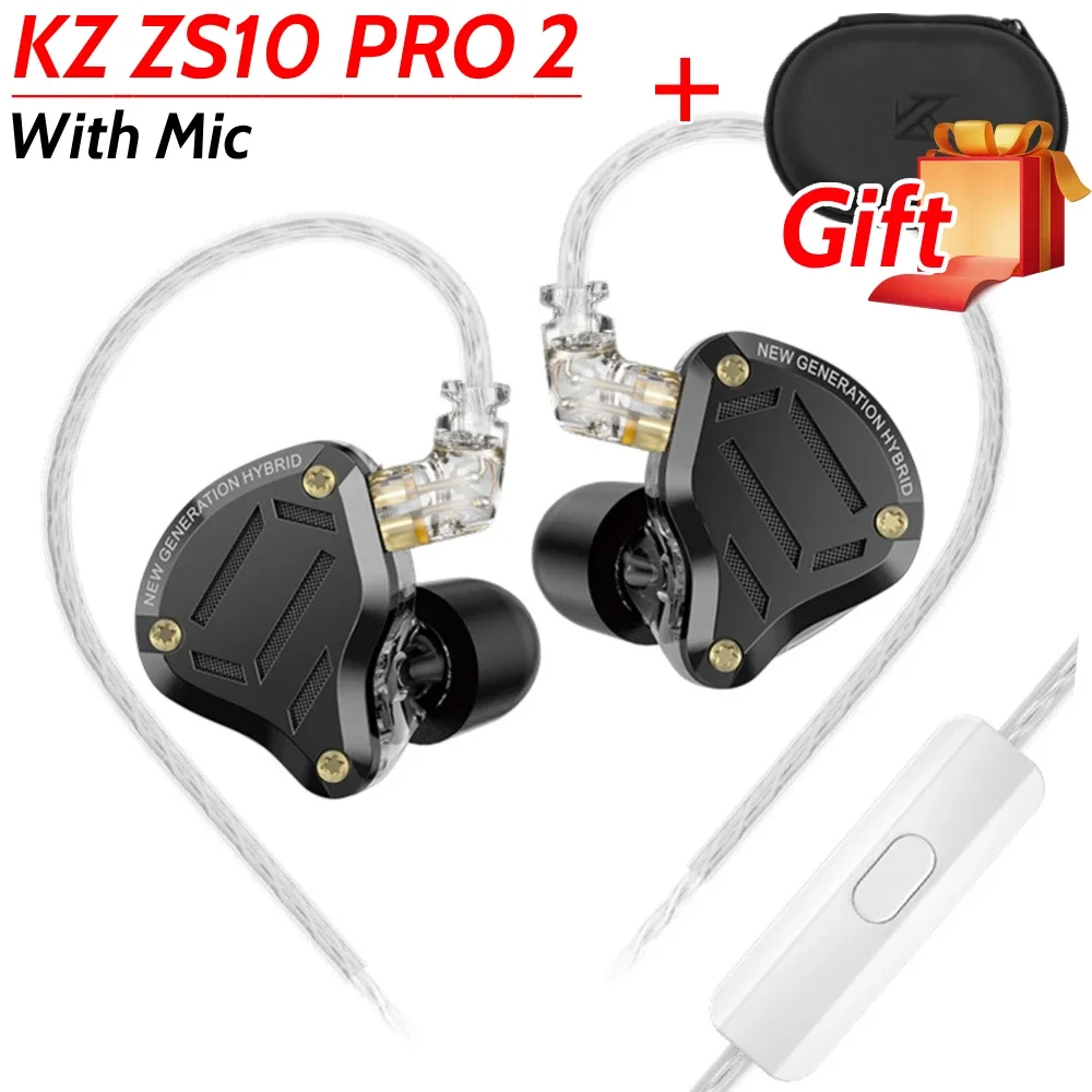 KZ ZS10 Pro 2 Metal Earphone HIFI In Ear Bass Earbud Noice Cancelling In Ear Sport Music Game HiFi Wired Headset with PU Bag