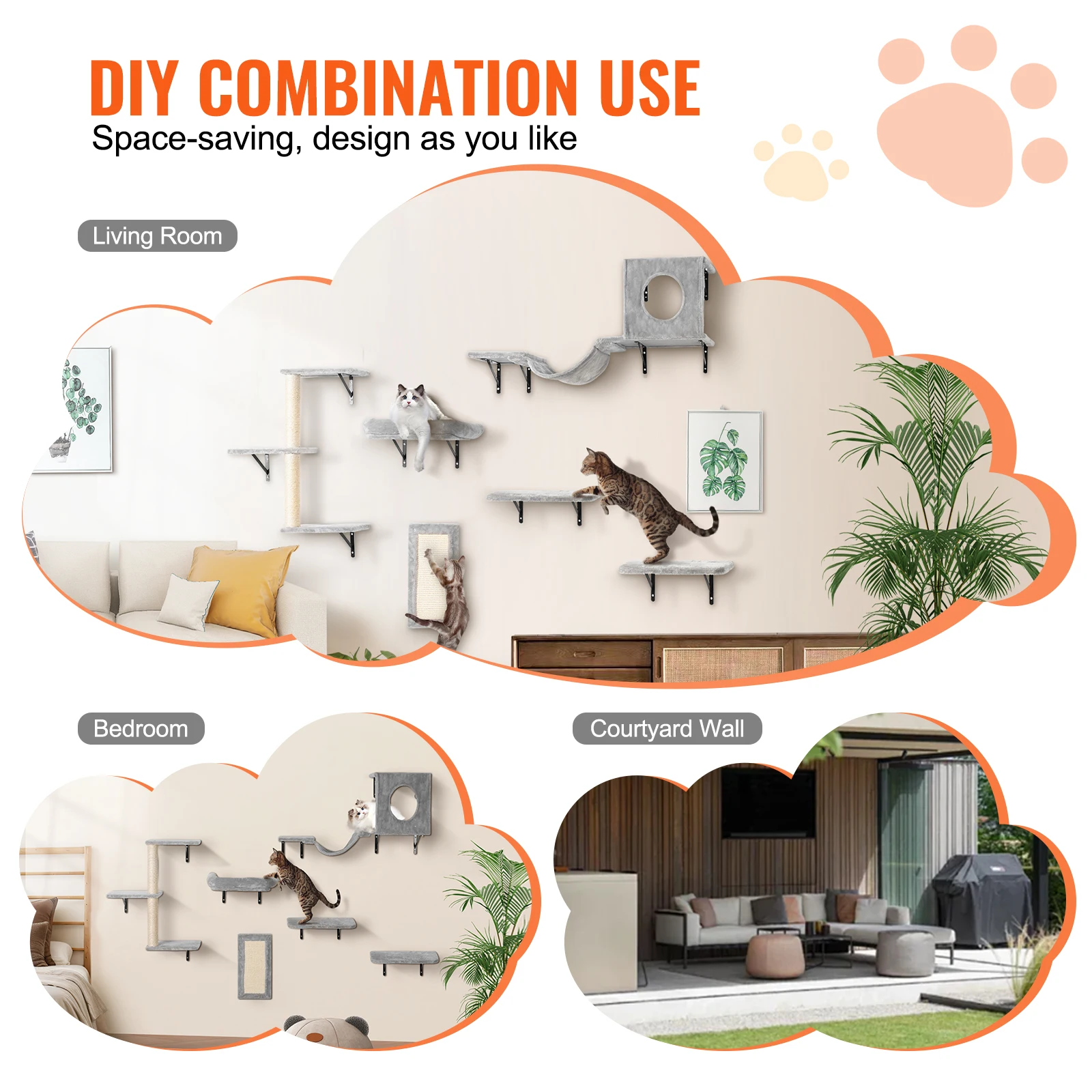 6-Piece Premium Wall Cat Playground 6