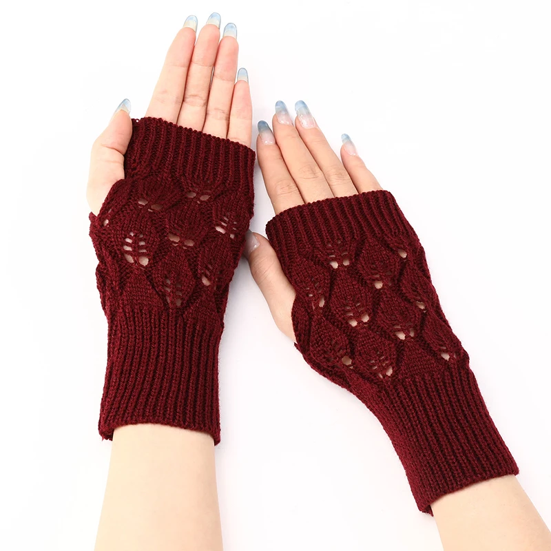 Winter Warm Fingerless Knitted Gloves For Women Acrylic Stretch Half Finger Arm Glove Crochet Knitting Faux Girls Mitten Gloves