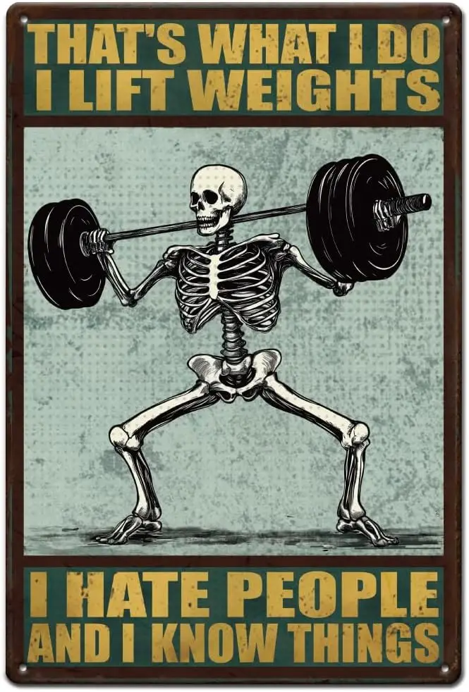 SUPERDANT Gym Skull Tin Sign Skull Weightlifting Metal Tin Signs Lift Weights Know Things Metal Signs Funny Signs and Plaqu sign