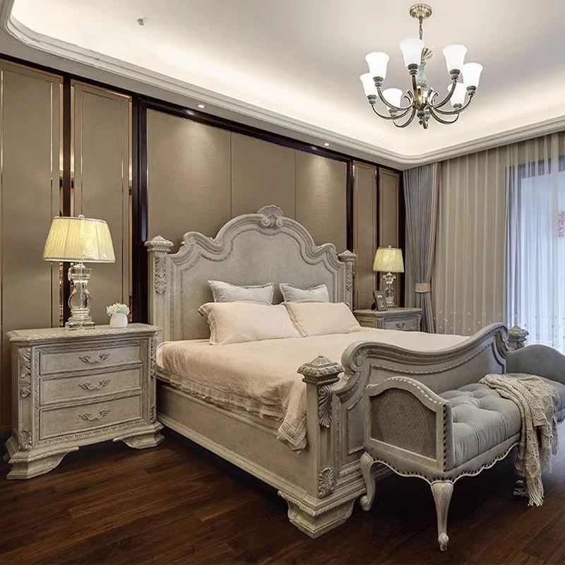 

Beige European Double Bed Design Decoration Unique Japanese Pliable Double Bed King Size White Camas Matrimoniales Furniture