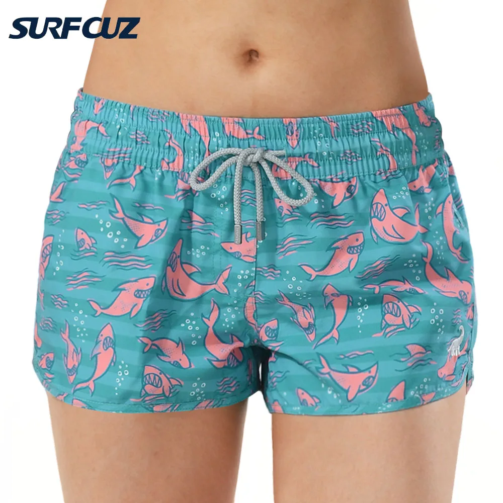 SURFCUZ Women Swim Shorts Quick Dry Beach Shorts Drawstring Sports Shorts Women Swimwear Bottoms Surfing Board Shorts