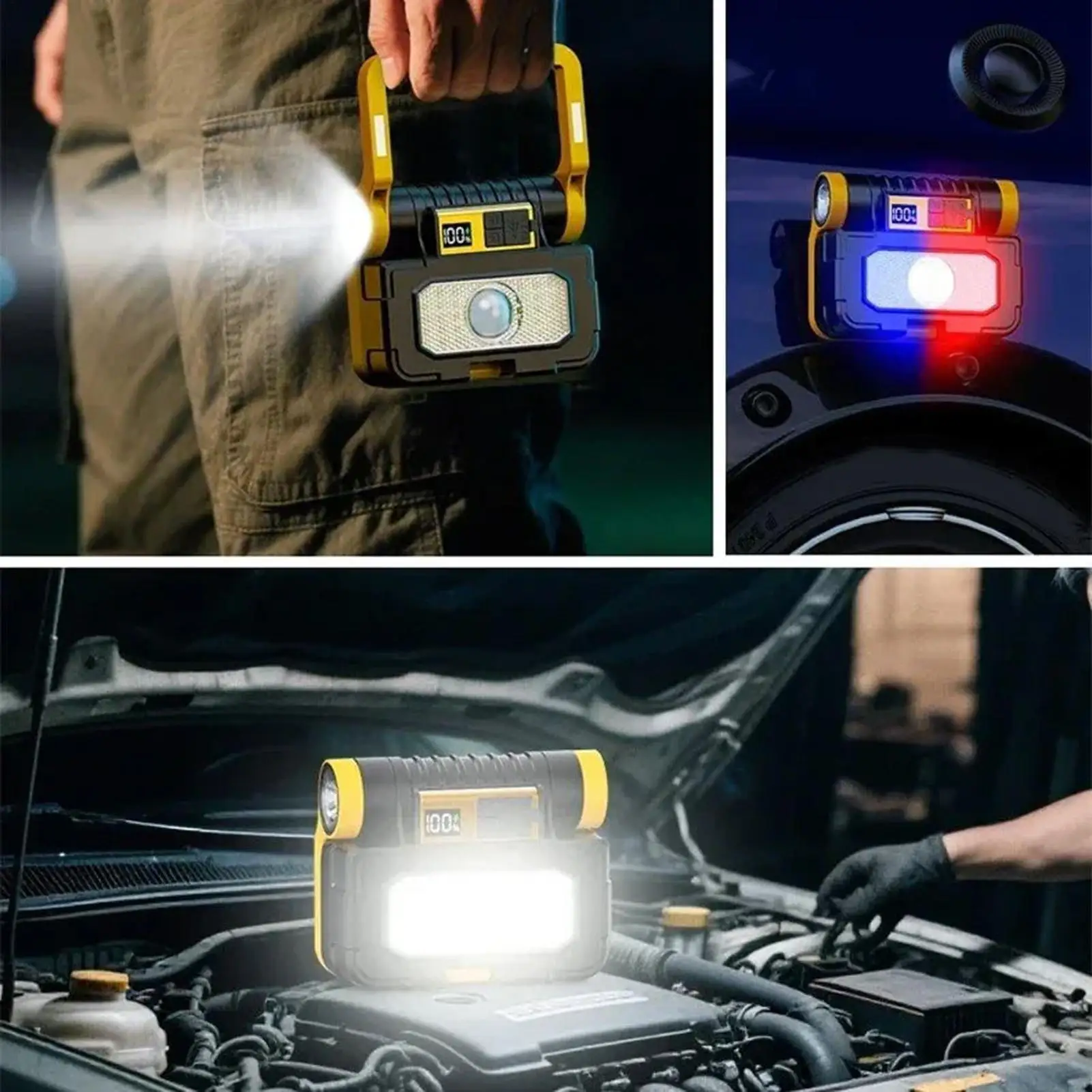 ضوء العمل في الهواء الطلق سطوع مصباح يدوي لإصلاح ضوء العمل الشمسي القابل لإعادة الشحن طويل الأمد لورشة العمل حديقة RV الفناء الخلفي