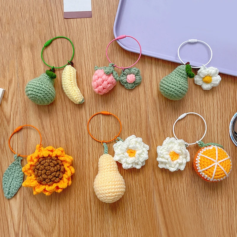 Knitting Plush Cherry Orange Crocheting Good Things Happen Keychain Pendant Women Hand-woven Wool Cute Bag Small Accessorie