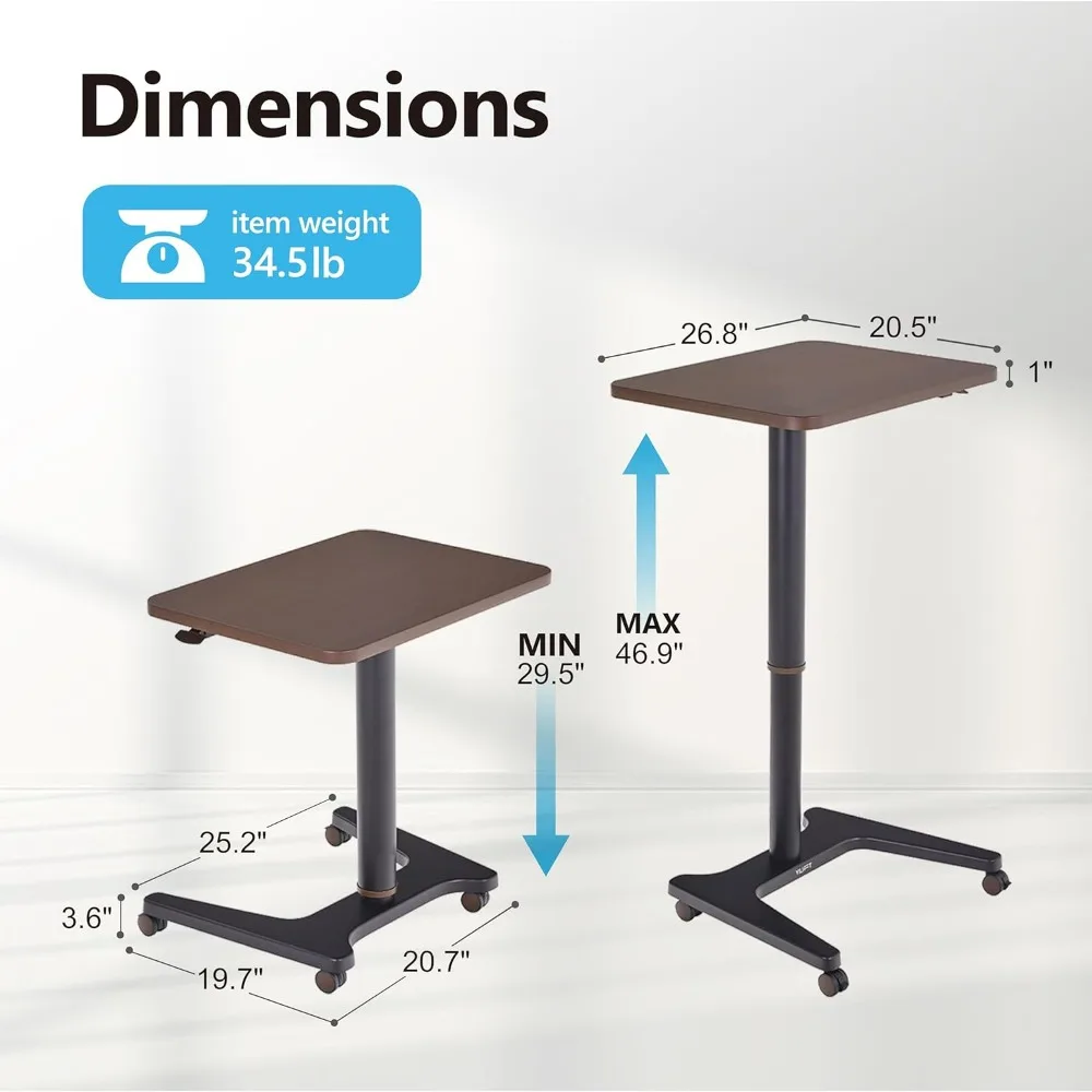 Auto-Lifting Small Standing Desk, Rolling with Casters, Adjustable Height 29.5'' to 46.9'', Desktop Size 26.8'' by 20.5''