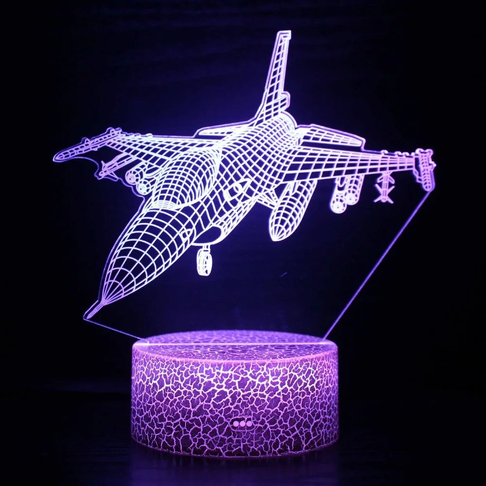 Fighter Jet Plane 3D Illusion Lamp Airplane Bedroom Decor Night Light Birthday Party Christmas New Year Gifts for Men Kids Boys