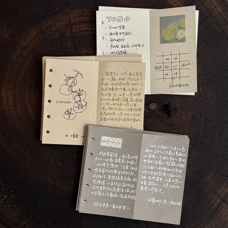 60P Journal Loose Leaf Refill M5 Milk Tea Color Bi-fold Inner Pages Vintage Rustic Textured Scrapbook Planner Decoration Supplie