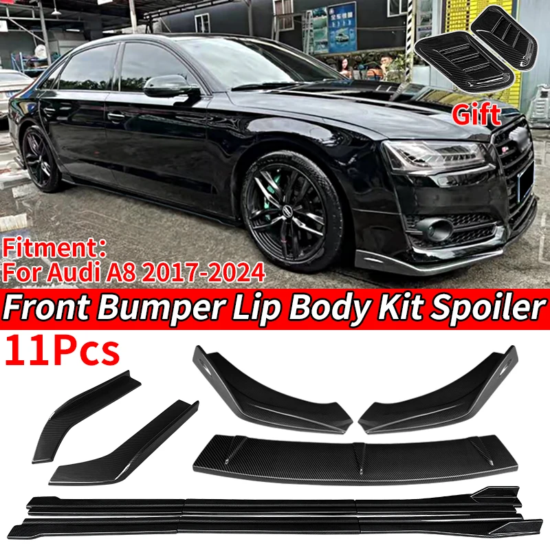 Car Front Bumper Splitters Lip Body Kit Spoiler Side Skirts Extensions Rear Wrap Angle Accessories ABS For Audi A8 2017-2024