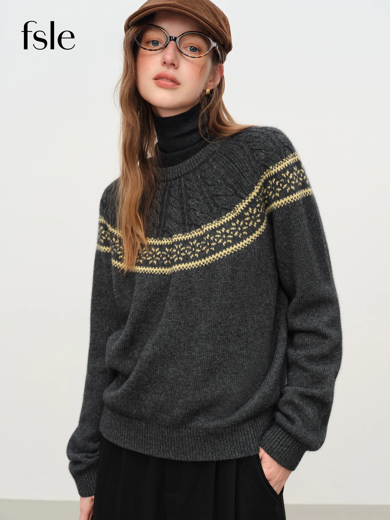 

FSLE Christmas Retro Fair Isle Color Block Knit Sweater Women 2025 New Winter Round Neck Pullover Cozy Y2K Holiday Fashion Gift