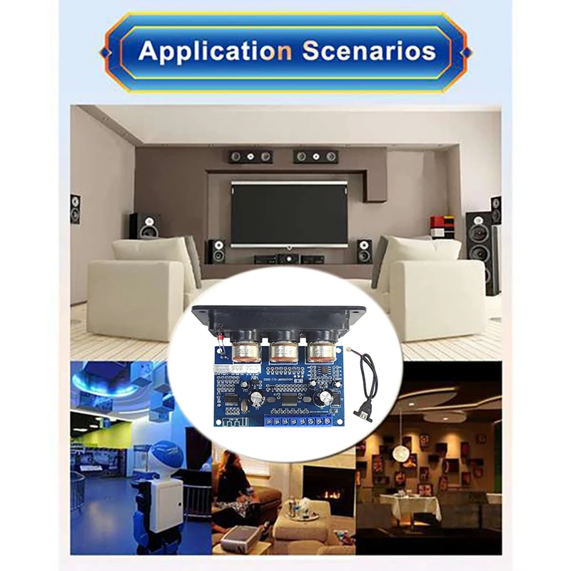 2.1 Channel Digital Power Amplifier Board+AUX Audio Cable 2X25w+50W BT5.0 Subwoofer Class D Amplifier Board DC12-20V