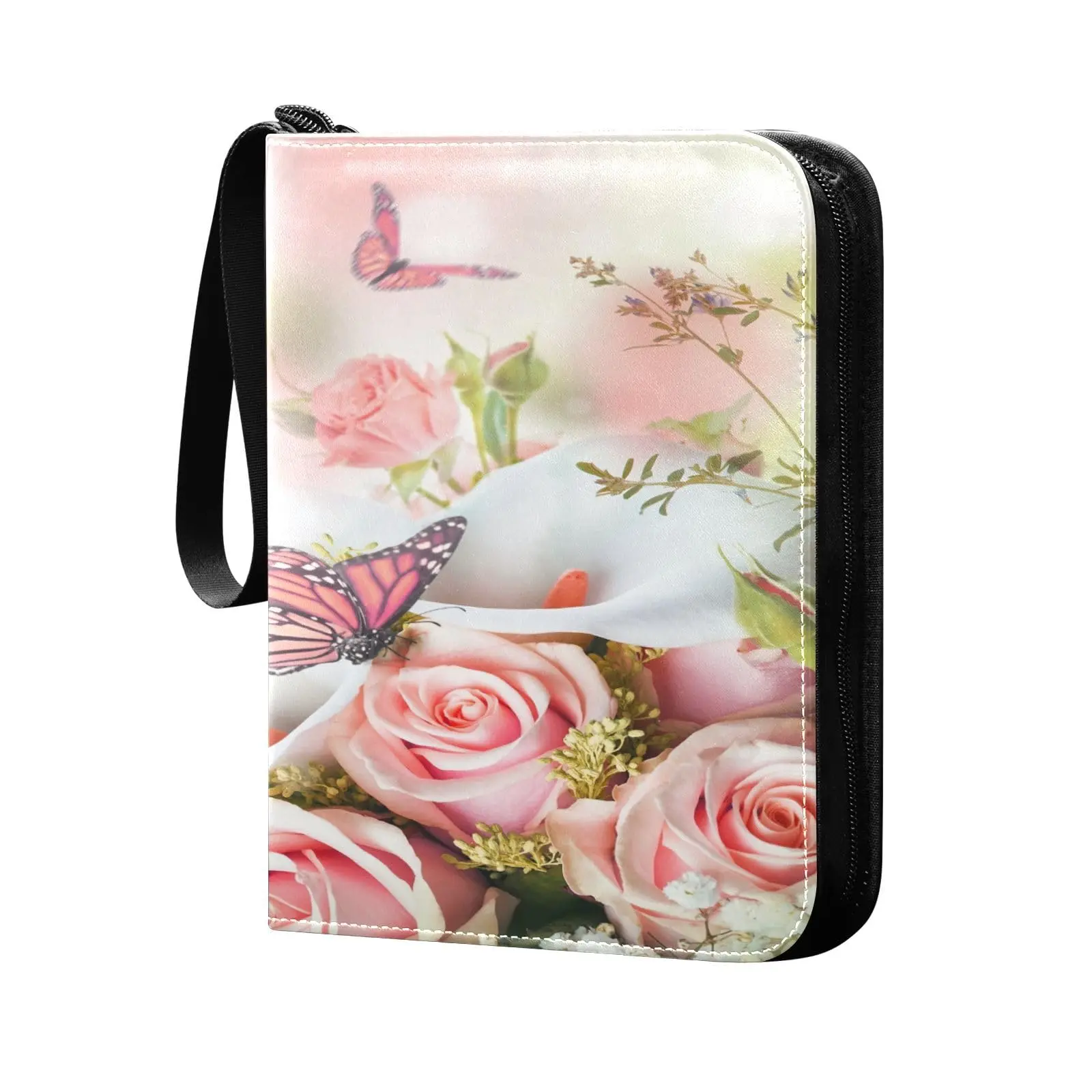 Roses Lilies Card Binder 4 Pocket Card Binder 400 Double Sided Pocket Album for Sport Game Cards Unique Card Collection Storage