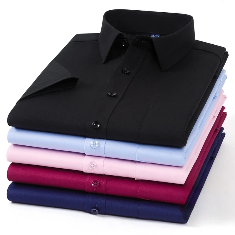 Plus size 7XL Bamboo fiber summer short sleeve shirts for man slim fit formal plian soft anti-wrinkle office white pink clothes