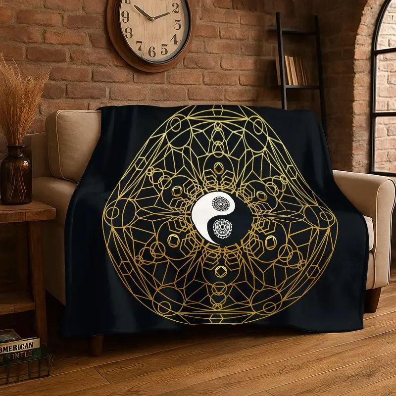 Meditation Yin Yang Tai Chi Bagua Yoga Flannel Blanket Soft Throw Blanket for Bedroom Living Room Bed Travel Camping Picnic Nap