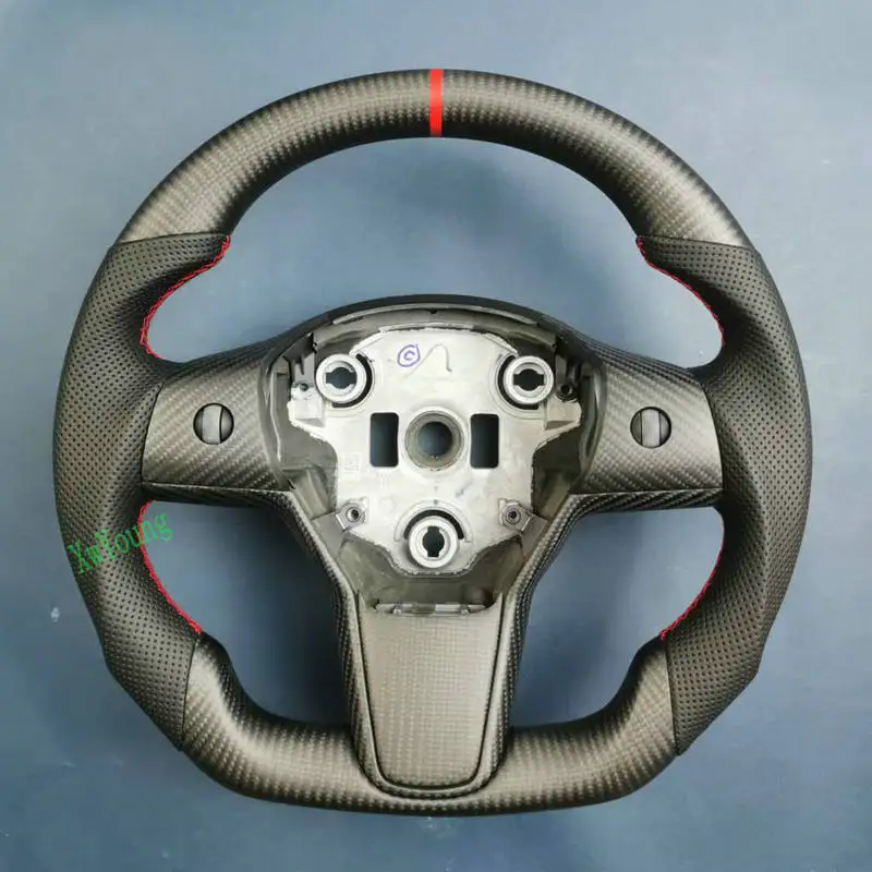 Customize 100% Real Carbon Fiber Leather Steering Wheel For Tesla Model 3 Model Y