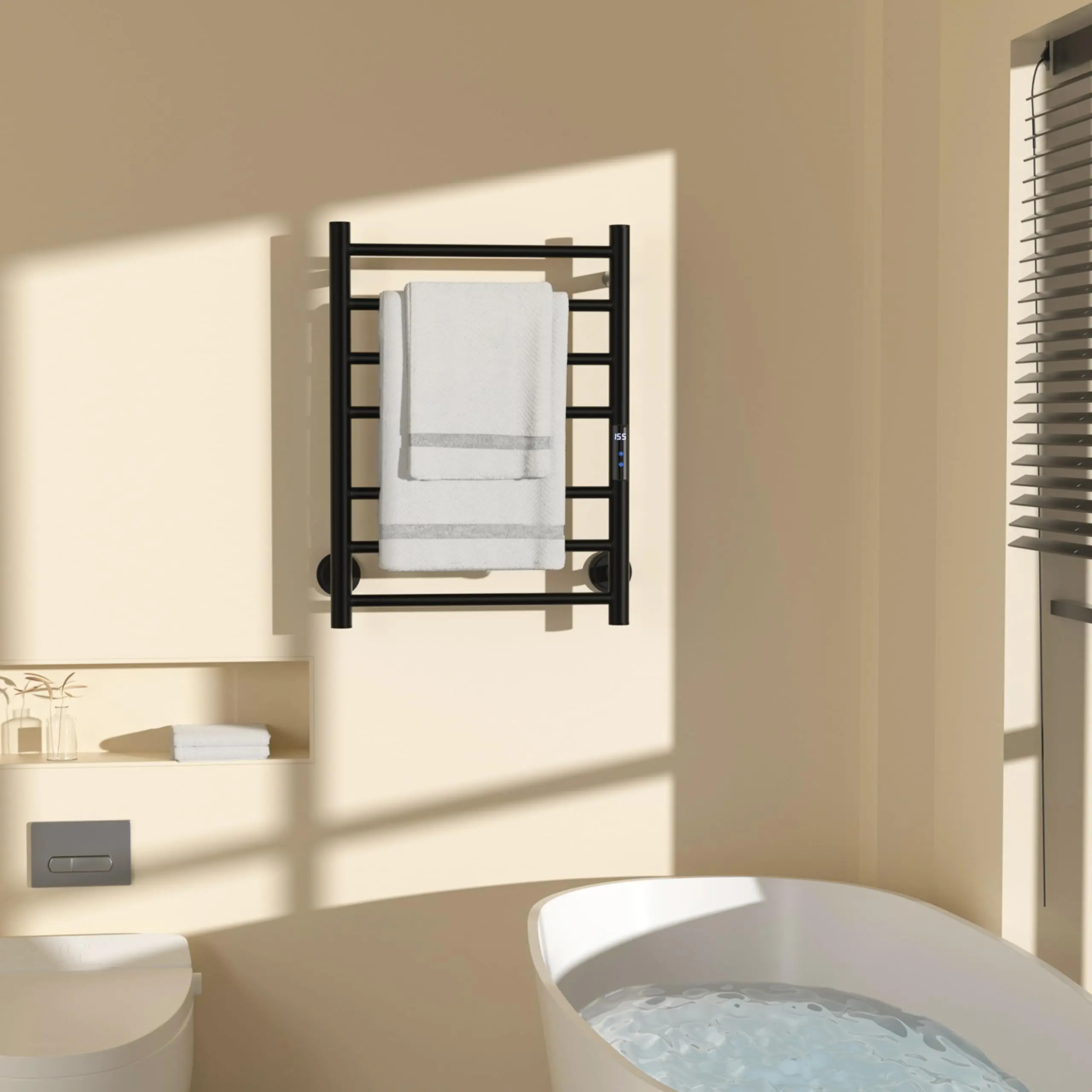 スマートバスルームタオル乾燥機ヒートラック - ブラッシュドゴールド壁掛け式 304ステンレス鋼ラジエーター電気加熱タオルラック