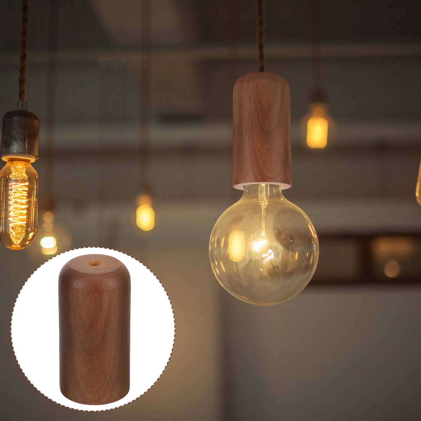 

Wood Lamp Finials E27 Base Cup Sustainable Natural Material Pendant Lamp Holder Easy Install for Ceiling Wall Table Lamps