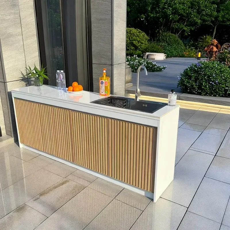 Outdoor Honeycomb Aluminum Rock Slab Integrated Basin Villa Garden Sink Imitation Marble Washbasin with Locker for Poolside