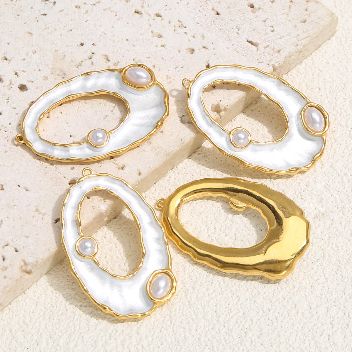 1pcs Stainless Steel Enamel Shell-shaped Charms Gold-plated DIY Necklace Earrings Jewelry Making Materials Accessories Wholesale - Detail 1