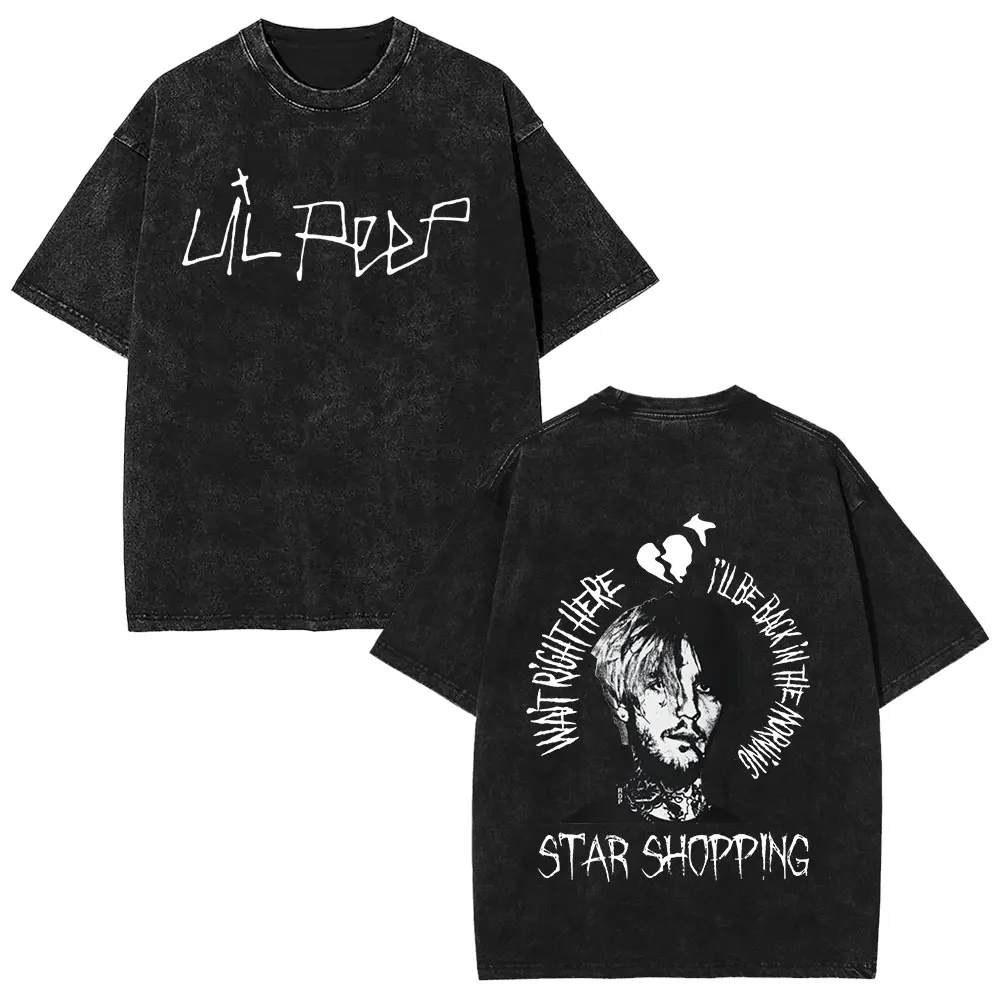 2025 Summer Hot Sale Dark Island Fashion Y2K Black Retro Washed Batik Old Design Alphabet Print Crew Neck Short Sleeve T-Shirt