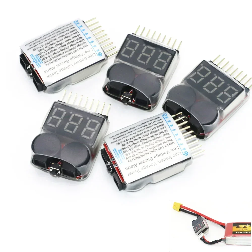 Probador de voltaje de batería Lipo de 1-8s, alarma de zumbador de bajo voltios, medidor de voltaje de batería, comprobador de monitor de 3,7 V-22,2 V para batería Rc Lipo, 2 uds.