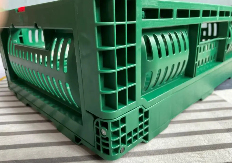Cesta de caja de almacenamiento con ventilación de plástico plegable y apilable, resistente, reutilizable, 500x330x170 Mm, Color verde personalizado