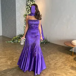 Customized Exquisite Prom Dress Sexy Woman es Mermaid es Square Collar Backless Evening Gowns Pleats Appliques Lace Party