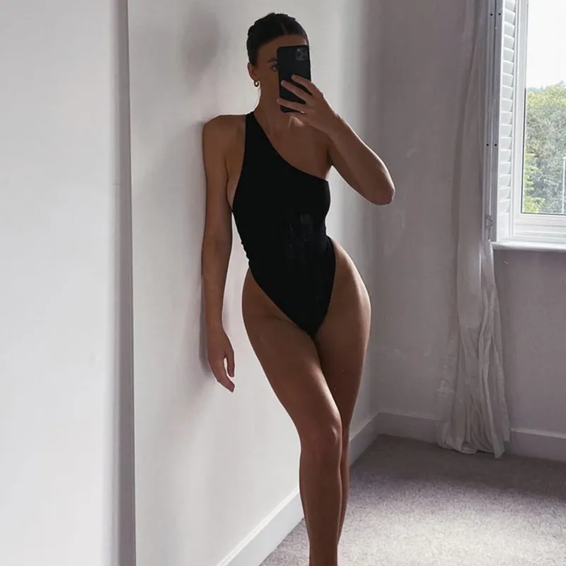 

Сексуальный облегающий костюм-боди с асимметричным вырезом на одно плечо, однотонный, с заниженной талией, простой дизайн