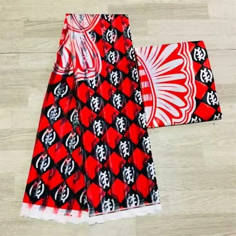 

2019 Popular Wax fabric Top Quality Vintage Silk wax cloth Prints Fabric 3+3yards/lot for Party Dress