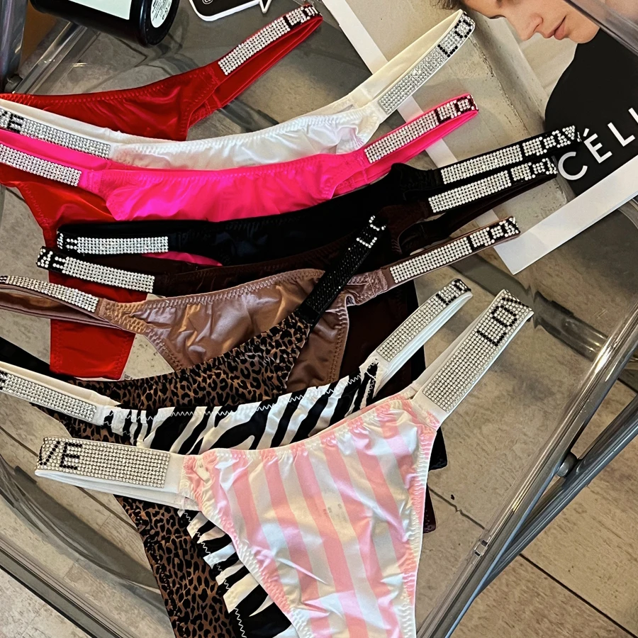

Sexy Lingerie Underwear Rhinestone Blingbling Letter Love Fashionable Seamless Pink T-Back Sexi Erotic Briefs Women's Panties