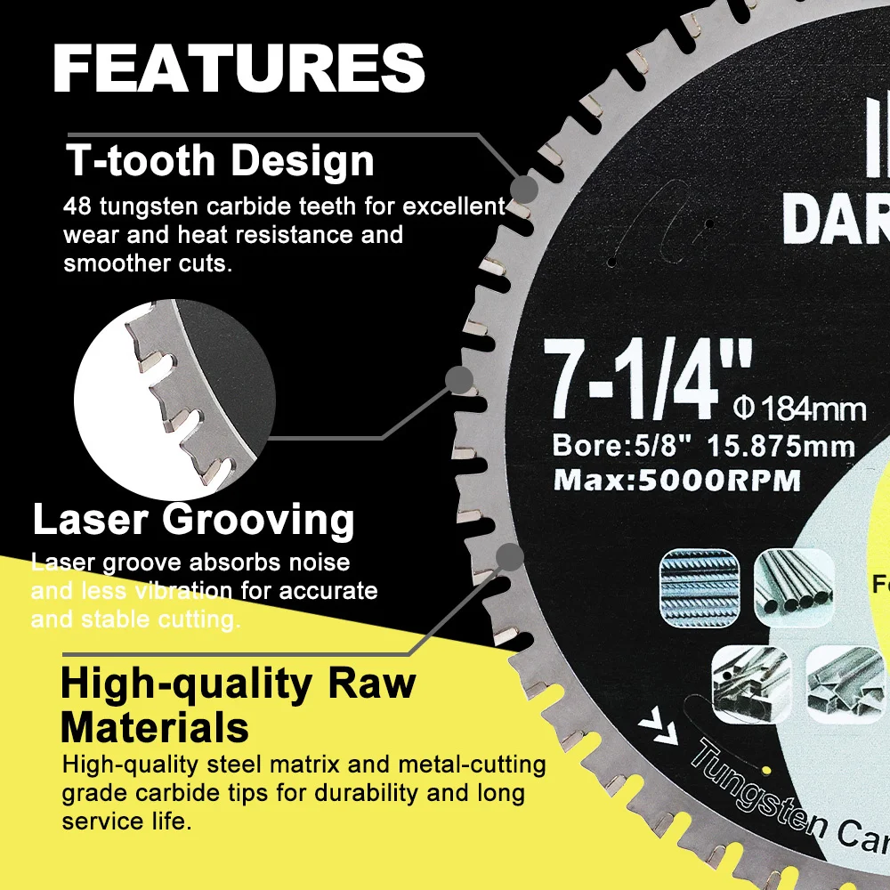 DARTOTEK Dia165/184mm Cutting Iron Disc 1/2Pcs 48T Hard Alloy Circular Saw Blade For Cutting Metal Plates Steel Bars Disc Cutter