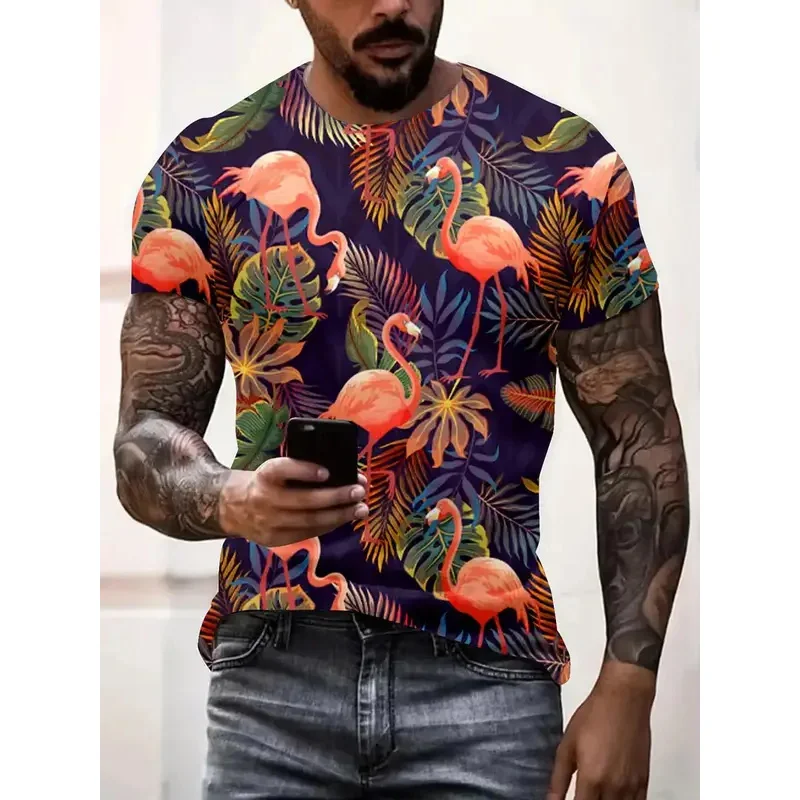 

Men's Novelty 3d Tropical Jungle Flamingo Print T shirt Casual Fashion Short Sleeve T-shirt Tops Summer Oversized Streetwear Tee