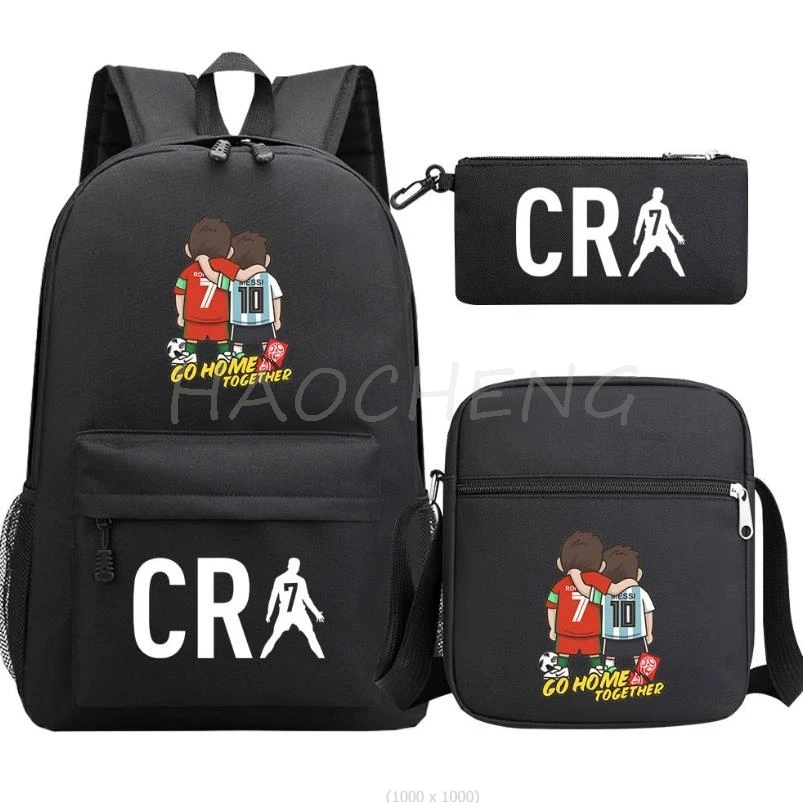 Mochila escolar de futebol para meninos adolescentes, mochilas escolares, sacos de viagem, Laptop Zipper Rucksack, estudantes sacos, CR7, novo, 3Pcs