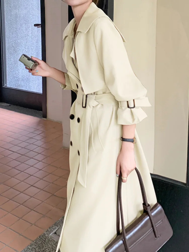 WHTREND 2025 جديد الخريف خندق معطف مزدوج الصدر طويلة الأكمام موضة سترة واقية معاطف مكتب سيدة الملابس WH1574 #6