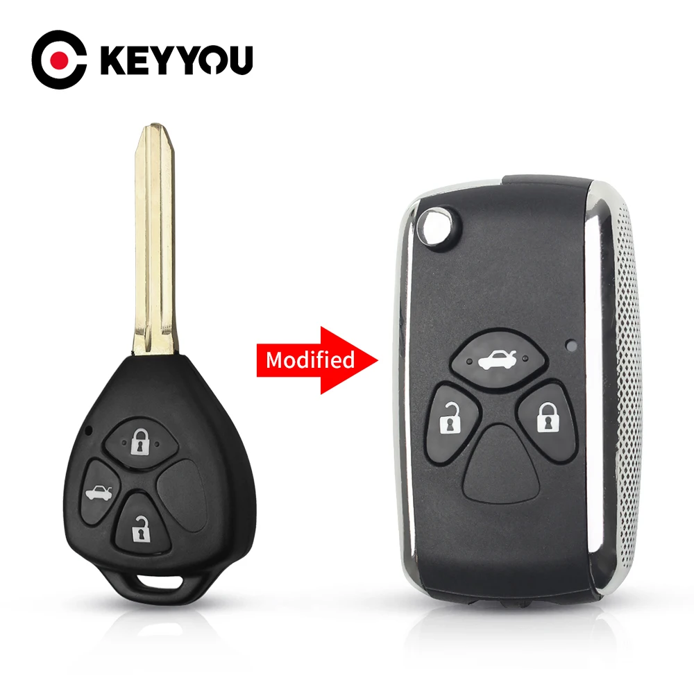 KEYYOU Remote Car Key Shell Case FOB For Toyota Camry 2009 2010 2011 Rav 4 2012 Corolla Toy43 Blade Modified 3  Buttons