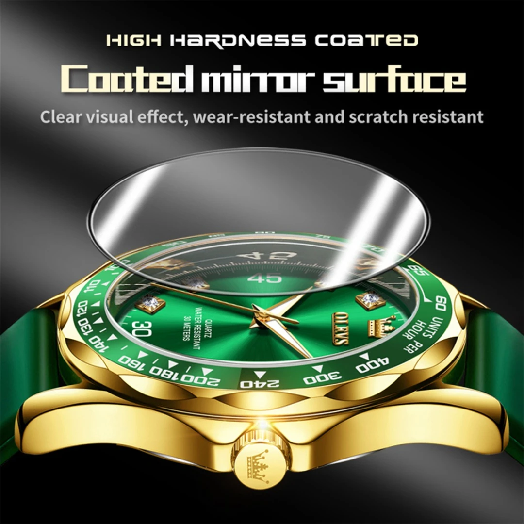 OLEVS 9988 Sport Quartz Watch Gift Rubber Watchband Round-dial Wristwatch Calendar