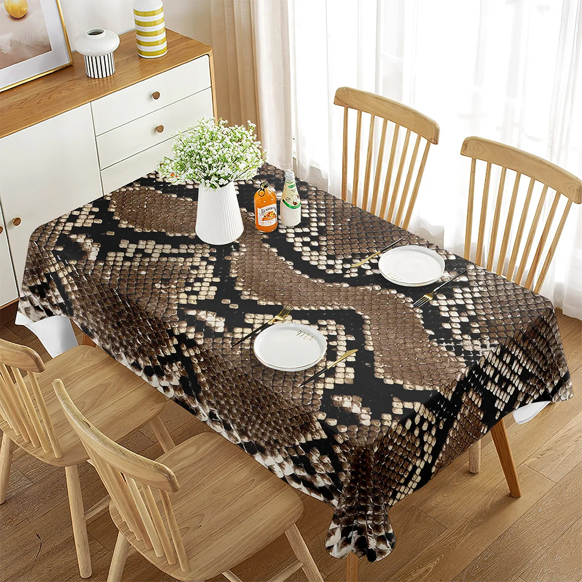 Snakeskin Tablecloth Wild Animal Skin Tiger Home Decor Rectangular Tablecloth for Living Room Dining Room Kitchen Banquet Decor