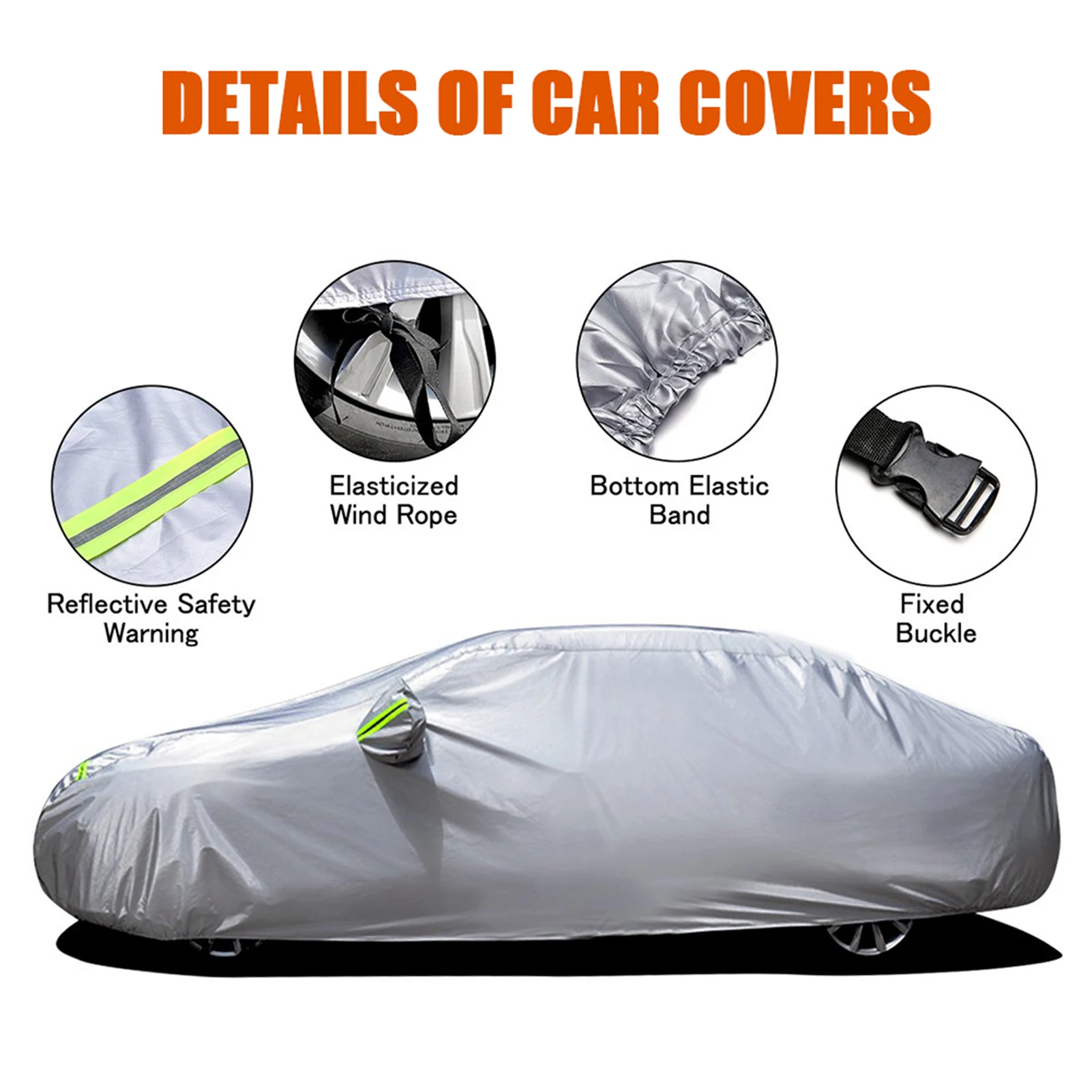 

4.4x1.8x1.6M Universal Sedan Car Cover Waterproof All Weather Outdoor Car Cover UV Protection Windproof Full Car Cover
