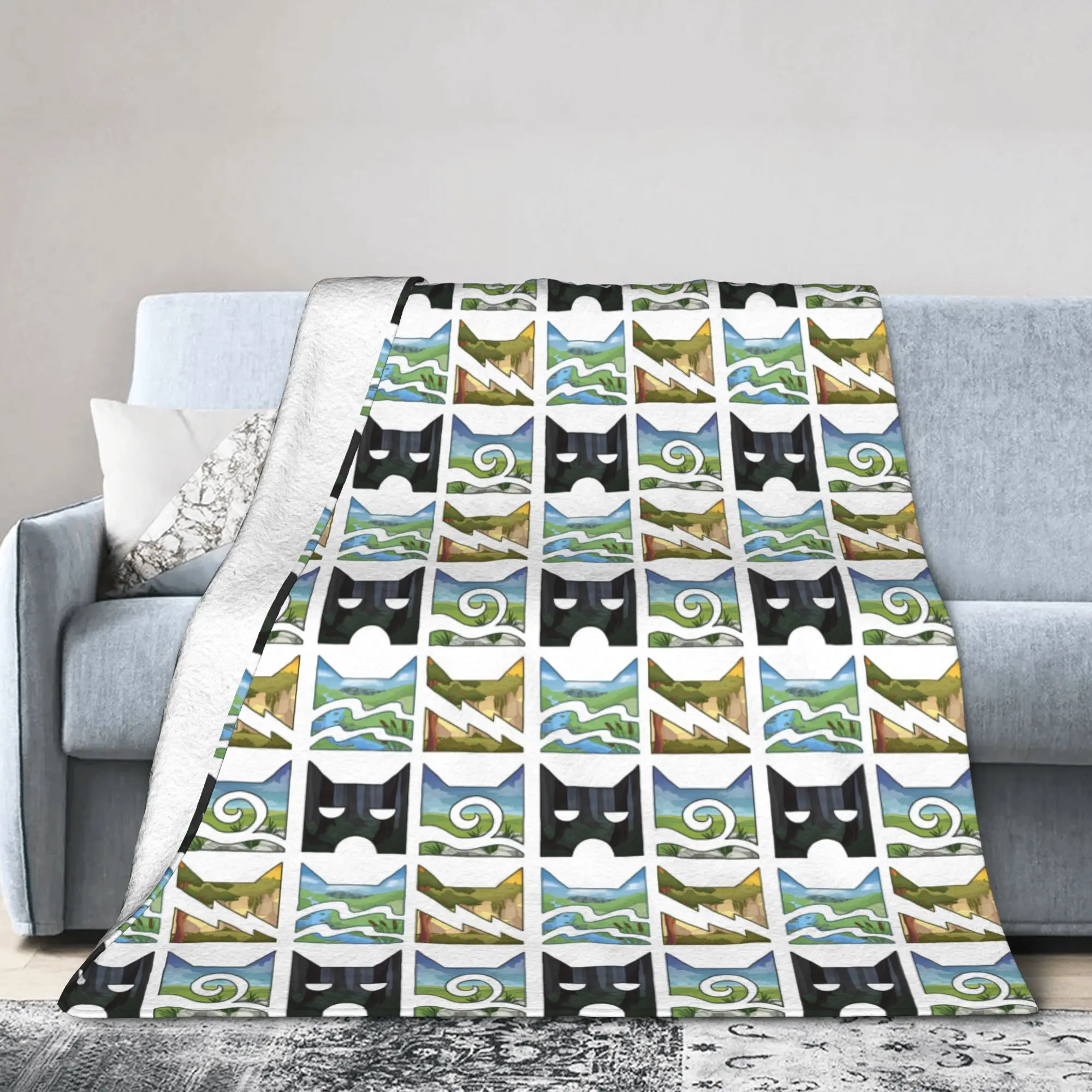 Firestar Graystripe Cats Funny Blankets Flannel Cartoon Warriors Soft Throw Blanket for Sofa Travel Breathable Multi-function