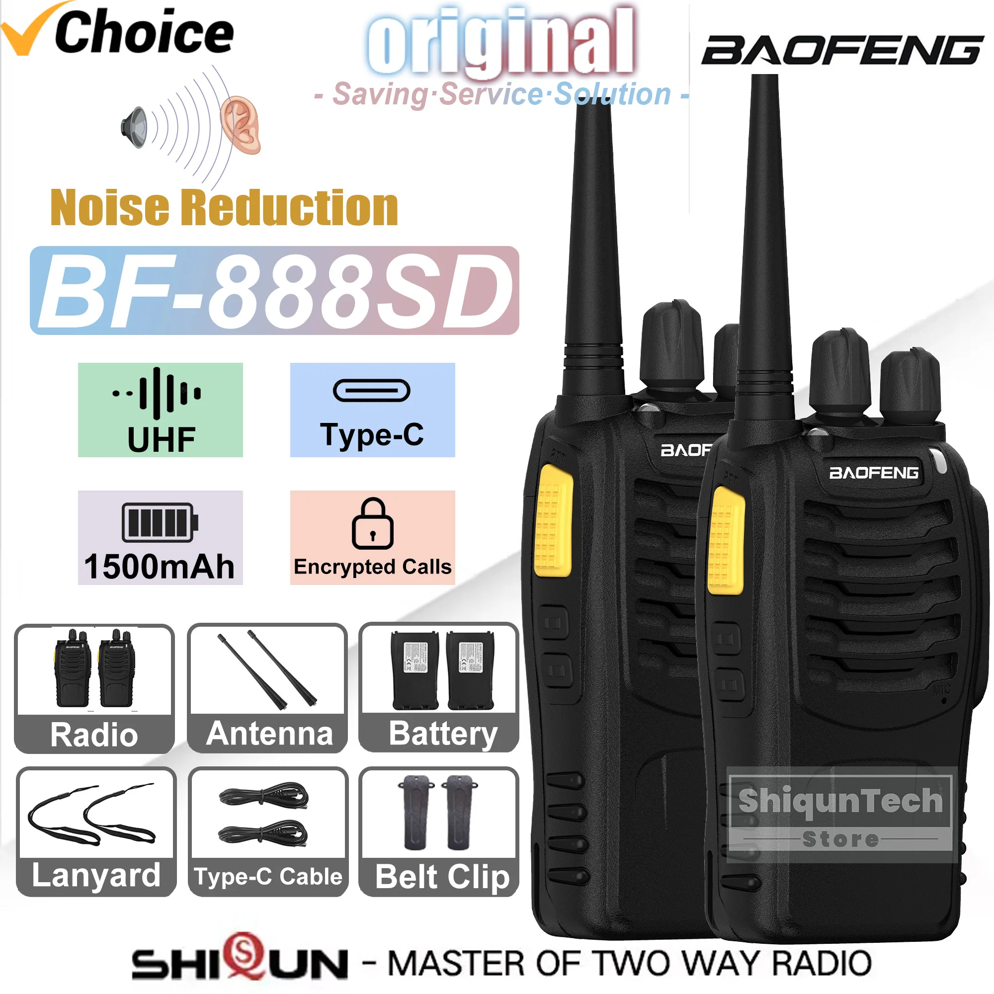 

2 шт. Baofeng BF-888SD рации с шумоподавлением UHF зашифрованный вызов портативный Type-C зарядка обновление BF-888S любительская радиостанция 4 шт.