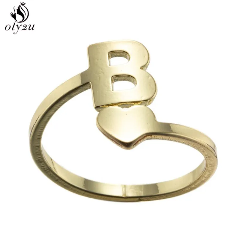 Tiny Heart Initial Letter Rings for Women Fashion A-Z Letter Finger Stainless Steel Ring Girls Wedding Jewelry Gift Bijoux Femme