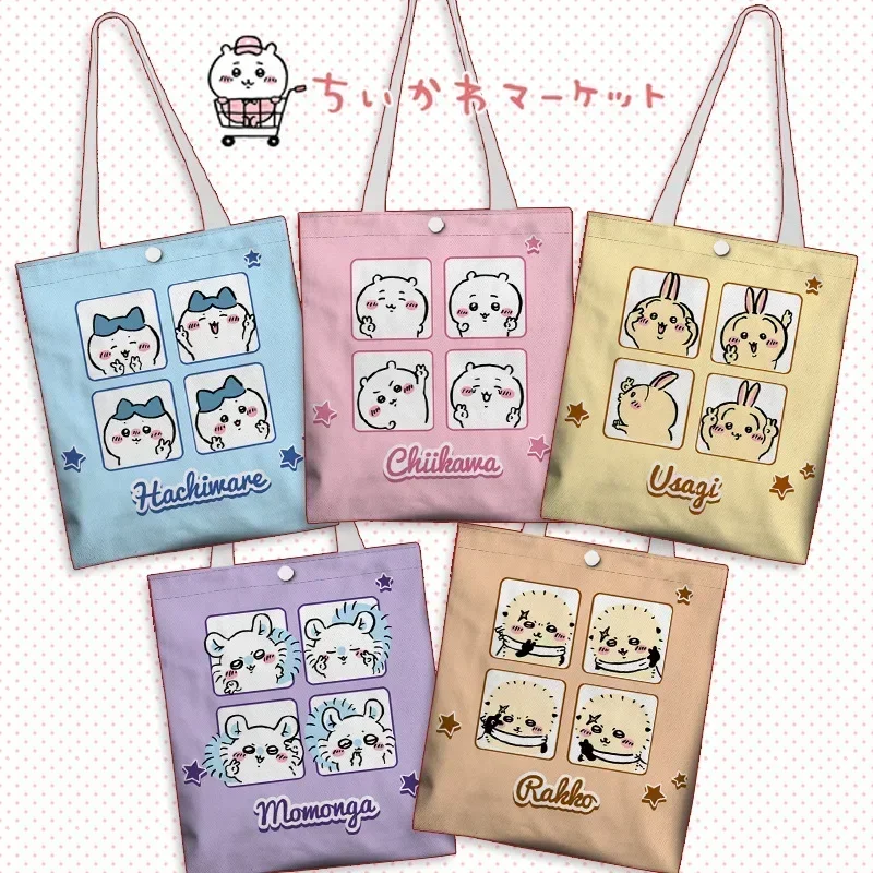 Chiikawa Anime Kawaii Shoulder Canvas Stationery Bag Student Hachiware Usagi Cartoon Cute Large Capacity Storage Handbag Gifts