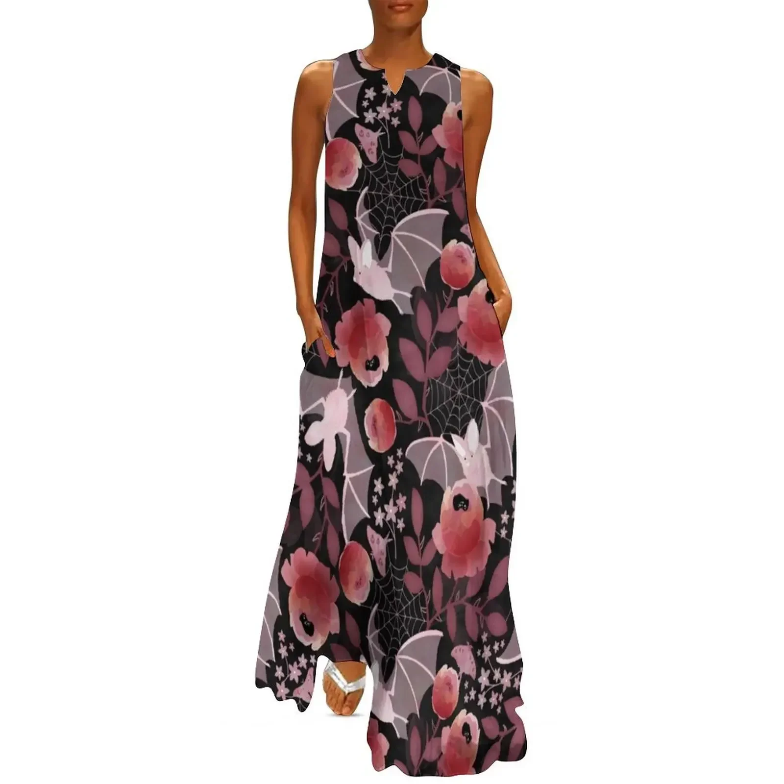 

Pastel bat floral black background Long Dress Women long dress Dress