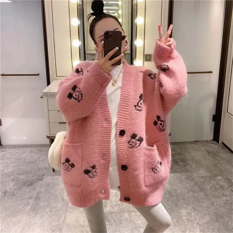 Spring Autumn Ladies Knitwear Top Coat Korean Female V-neck Knitting Cardigan Jacket  2024 Women Loose Fitting Sweater Outerwear