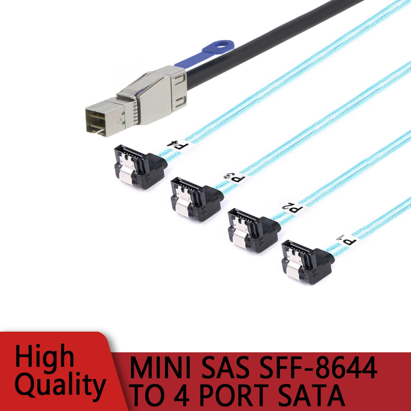 

SFF-8644 to 4 SATA Breakout Cable 90 Degree with IC, Mini SAS HD 36Pin to 4x 7Pin SATA III 6Gbps Internal Extension Cord