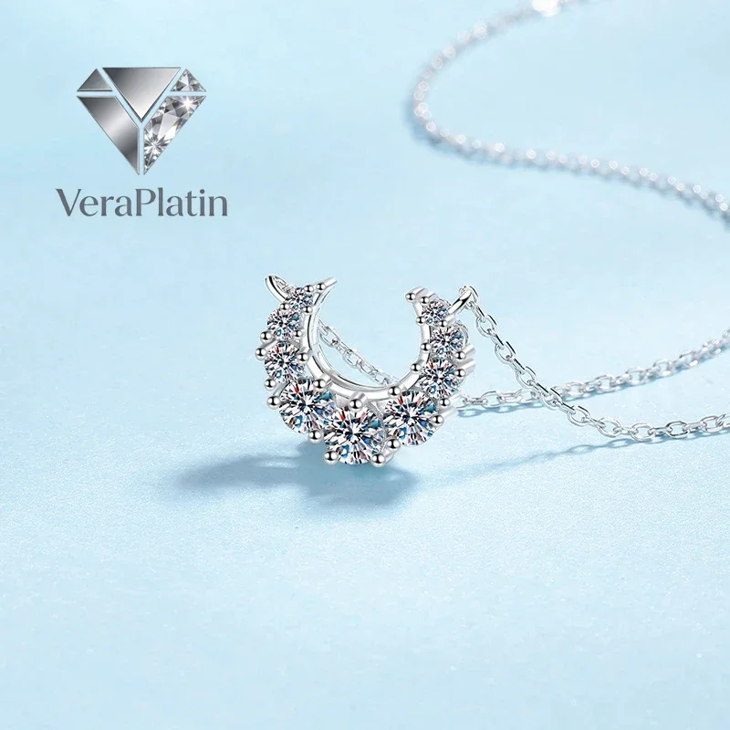 VeraPlatin Lady Birthday Gift 18K White Gold Women Wedding Necklaces 0.66CT Moissanite Diamond Daughter PT950 Platinum Girl Vale