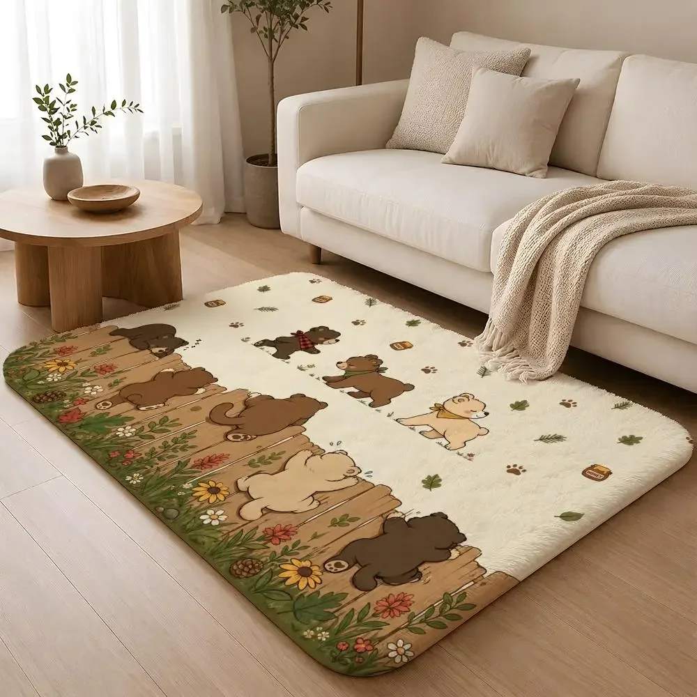 Fence Friends Garden Collection Floor Mat Machine Washable Soft Flannel Area Rug, Non-Slip Absorbent Floor Mat for Living Room