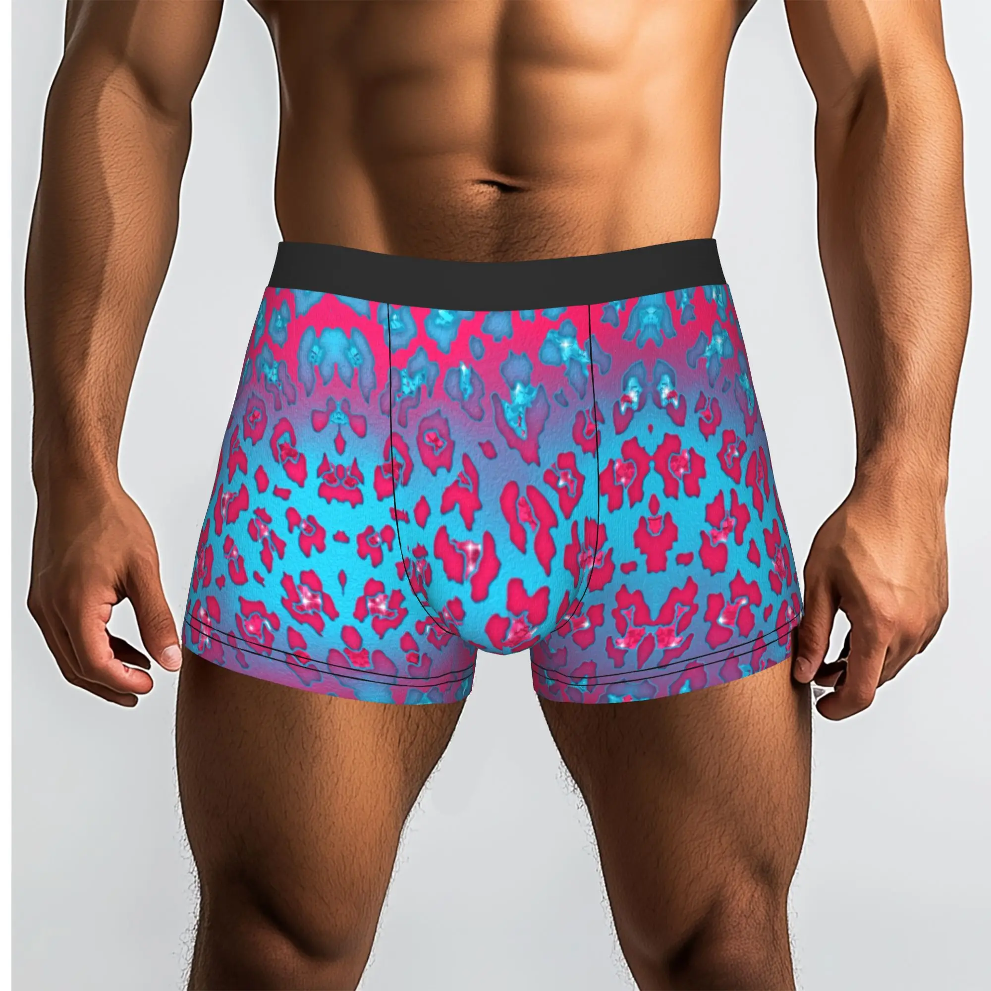 Pink Blue Leopard Print Pattern Wallpaper  Underpants Breathbale Panties Men's Underwear Ventilate Shorts Boxer Briefs