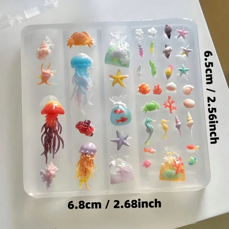 Ocean-Themed Silicone Nail Art Mold - Shell Dolphin Coconut Tree Jellyfish Starfish Flower Design for Nail Decorations