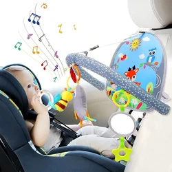 Car Seat Toys for Baby Pedal Piano Adjustable Car Seat Activity Arch with Music Mirror Hanging Squeaky Sensory Soft Baby Toys